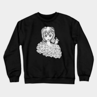 Woman with bird in in cherry blossoms Crewneck Sweatshirt